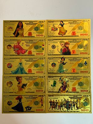 עלה כעת! סט שלם ומיוחד שטרות 100 דולר מוזהבים מהדורה מיוחדת, סדרת דיסני 100 שנים שטרות זהב מצוירים