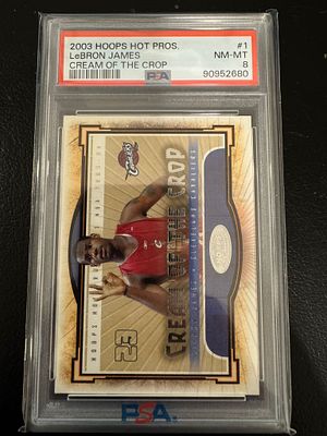 קלף מיוחד , ממוספר ורוקי של לברון ג׳יימס מדורג 8 PSA. שנת 2003.