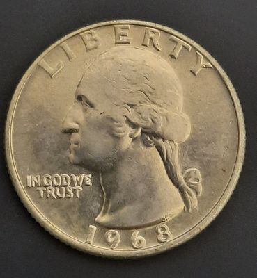 רבע דולר, קוורטר, 25 סנט ארה"ב
מצב מינט UNC
שנה 1968