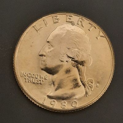 רבע דולר, קוורטר, 25 סנט ארה"ב
מצב מינט UNC
שנה 1980D