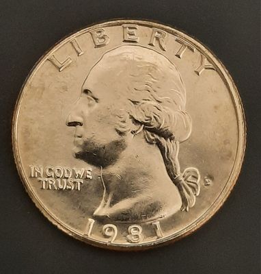 רבע דולר, קוורטר, 25 סנט ארה"ב
מצב מינט UNC
שנה 1981D