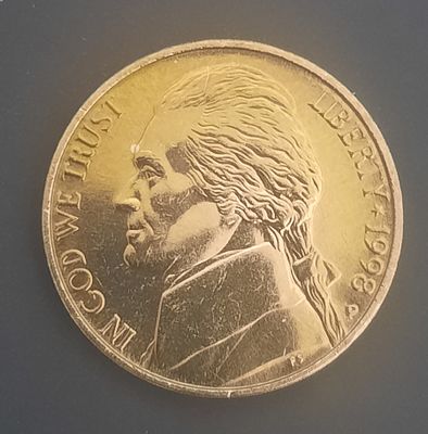 חמש סנט ניקל ארה"ב 
מצב מינט UNC
שנה 1998