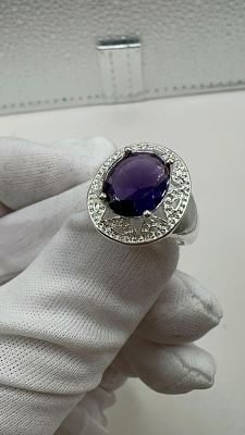 טבעת כסף יפה עם אבן אמטיסט סגולה שקופה פתיחה-$35