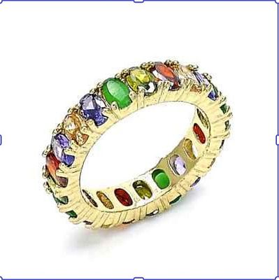 טבעת זהב גולדפילד צהוב 14 ק. משובצת באבני סיטרין סגולות שקופות ויפות, רובי אדום, פרידוט ירוק 