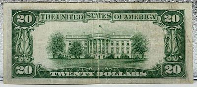 טעות! שטר 20 דולר ארה״ב 1934! 1. הודפס לא טוב וחתוך בחלק התחתון, שהופכים את השטר קיימים שוליים 