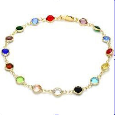 צמיד מדהים לרגל, זהב גולדפילד צהוב 14 ק. עם אבני חן צבעוניות. מיוחד מאד.