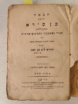 ספר חכמת בן סירא – וויען תקפ"ח. ספר חכמת בן סירא, נעתק ללשון עברי ואשכנזי ותרגום ארמית, עם ביאור 
