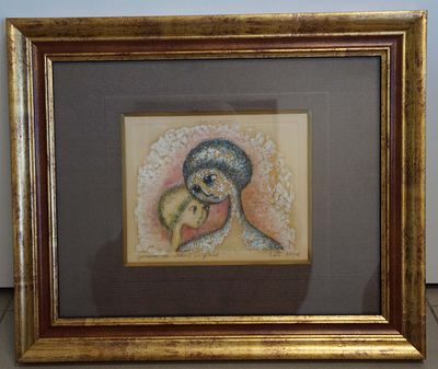 -BELLA BRISEL - MERE ET INFANT-Oil on Paper New Frame with Glass 51.0x42.5(frame sizes)