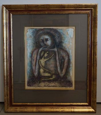 BELLA BRISEL - MATERNITE-Oil on Paper New Frame with Glass 60.5x52.5 (frame sizes)