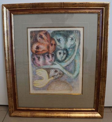 BELLA BRISEL - COLOMBE-Oil on Paper New Frame with Glass 59.5x51.5(frame sizes)