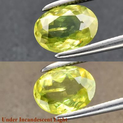 -1.19ct 8x6mm VS Oval Natural Yellowish Green Sphene Gemstone, High Luster