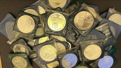 עלה כעת! אוסף גדול של 38 מטבעות כסף פדיון הבן במצב חדש! באריזה המקורית - 988 גרם! טוהר הכסף 900