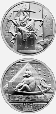 מדליית כסף טהור 999. בתבליט גבוה "ת'ות" (Thoth) מסדרת Egyptian Gods UHR במשקל 2 אונקיות.