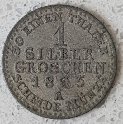 מטבע כסף פרוסי מסוג "סילברגרושן" (Silbergroschen) משנת 1845.
ערך נקוב: 1 סילברגרושן.
שנת הנפקה: 