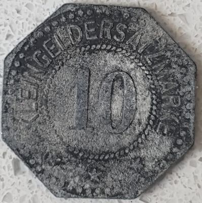 מטבע חירום (Notgeld) גרמני עשרוני (10 Pfennig) מתקופת מלחמת העולם הראשונה