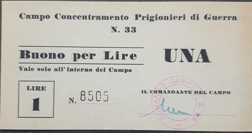 שטר כסף של 1 לירה, ששימש במחנה שבויים איטלקי. 
השטר שימש כהילך חוקי אך ורק בתוך גבולות המחנה. 