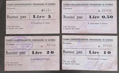 לוט שטרות ערכים שונים ממחנה ריכוז ורונה איטליה ממלחמת העולם השנייה