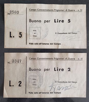 Italy Internee Camp - Campo Concentramento per Internati Civili - Cremona 5 Lire; 2 Lire