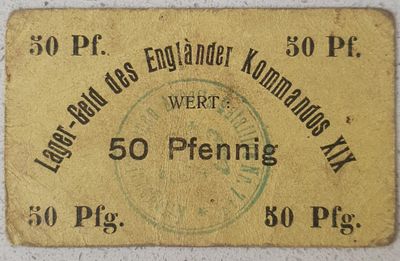שטר כסף צבאי (Lager-Geld) גרמני מתקופת מלחמת העולם הראשונה, בערך של 50 פפניג, שהונפק על ידי 