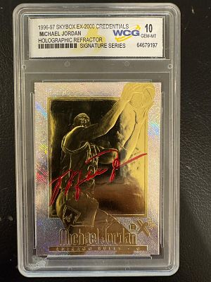 קלף מיוחד נדיר ומוזהב של מייקל ג׳ורדן מסידרת החתימות היוקרתית. Skybox 1996-97.