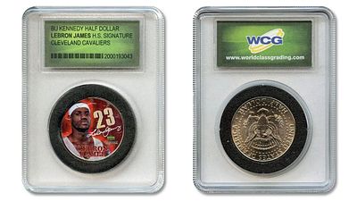 מטבע מיוחד נדיר וחוקי של לברון ג׳יימס בחירה ראשונה בדרפט של ה NBA. מטבע חצי דולר של קנדי.