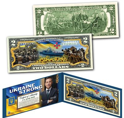 שטר מיוחד חוקי ונדיר של 2$ של זלנסקי נשיא אוקראינה . אוקראינה חזקה