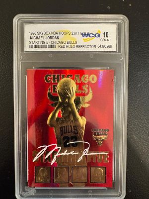 קלף מייקל ג׳ורדן מיוחד . Red Holo Refrigerator.מצופה זהב 23K. מסדרת החתימות 1996.