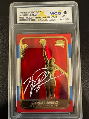 קלף מצופה זהב 23k של מייקל ג׳ורדן מסידרת החתימות היוקרתית.״1986 Rookie-Red Holo Refrigerator 