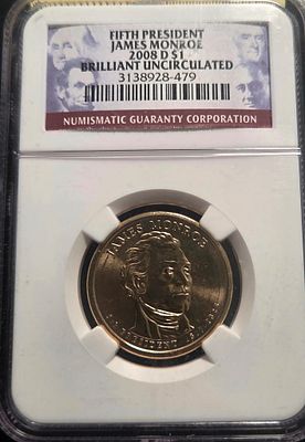 ארה"ב 1 דולר מטבע הנצחה לנשיא ארה"ב החמישי "גיימס מונרו" מדורג UNC - NGC