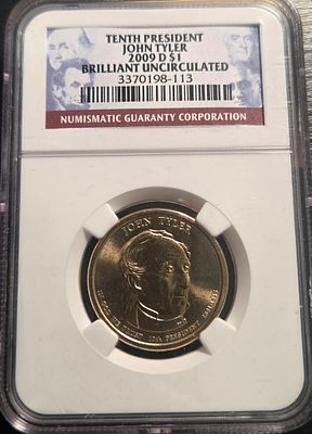 ארה"ב 1 דולר מטבע הנצחה לנשיא ארה"ב העשירי "גון טיילר" מדורג UNC - NGC
