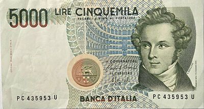 איטליה 5000 לירות 1985 מצב יפה , השטר הכי יפה בסדרה.