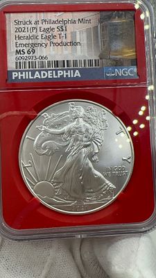 איגל כסף 2021 MS69. 🦅 מטבע **נדיר** 2021! איכות **MS69** מבית NGC. מהדורה מיוחדת של פילדלפיה 