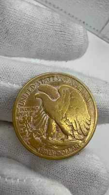 חצי דולר כסף! מצופה זהב 24 ק. Liberty 1937. 🗽 מטבע **נדיר** משנת 1937! חצי דולר "Liberty 