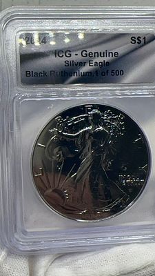 מטבע נדיר במיוחד! סילבר איגל 1 מתוך 500 שיוצרו בעולם! איגל רותניום שחור!. 🦅 מטבע **נדיר** מצופה 