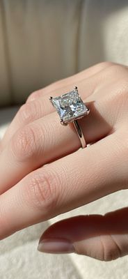 טבעת 4 קראט! יהלום מואסנייט. ליטוש ריבועי יפהייפה מידה-9. טבעת 4 קראט! יהלום מואסנייט. ליטוש 