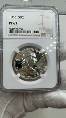 מטבע כסף פרוף בדירוג גבוה 67! - חצי דולר 1963!. 🪙 חצי דולר נדיר משנת 1963!💎 ** מדורג פרוף 67! 