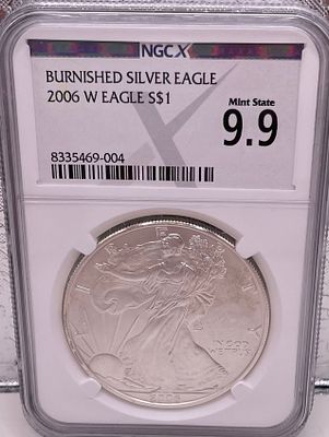 מטבע אספנות נדיר – Burnished Silver Eagle 2006 W | NGCX 9.9! מטבע כסף אמריקאי מסוג American 