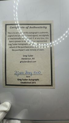נדיר!!!! ביורן בורג, אגדת הטניס בחתימתו המקורית והמאושרת ע״י בית המכירות היוקרתי בארה״ב. אגדת 