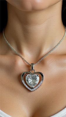 תליון לב 3 קראט! מואסנייט בשרשרת ותיון מכסף 925