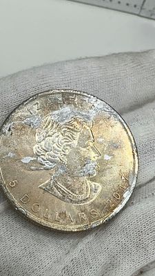 טעות? אונקיית מייפל כסף טהור! מטבע 5 דולר קנדי 2017 עם כתמי כסף עליו. 🇨🇦 מטבע **נדיר** 5 דולר 