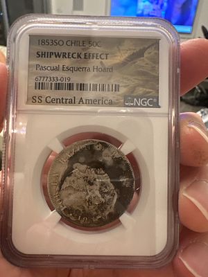 🪙 מטבע צ'ילה נדיר 1853SO, 50 סנטאבו, עם **אפקט טביעה ייחודי**! נמשה מן הים ונבדק ע״י NGC🌊 חלק 