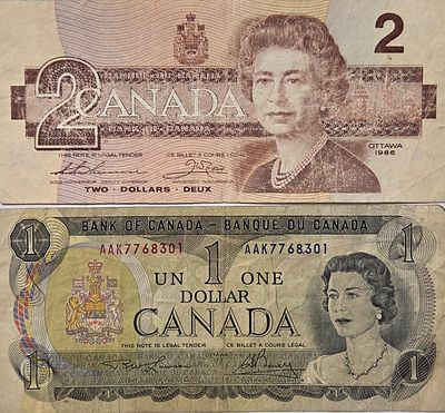 לאוהבי המלכה זוג שטרות קנדה עריכים שונים המלכה בצעירותה
