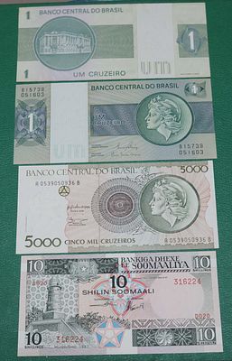 -4 World Banknotes Brasil+ Somalia UNC(FB5)