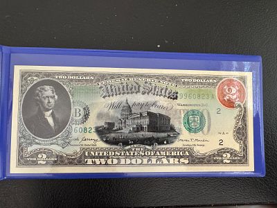 שטר של 2 דולר חוקי וסחיר מיוחד מאוד של “1869 “Jefferson Rainbow Design