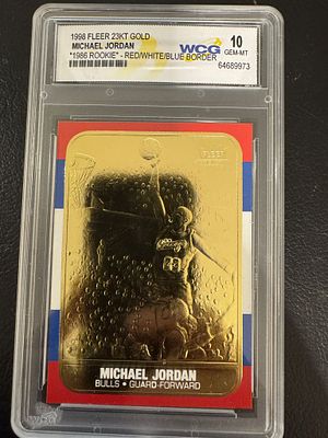 39. קלף מדהים של מייקל ג׳ורדן 23KT Gold מדורג 10. Fleer 1998. 
“Rookie 1986”