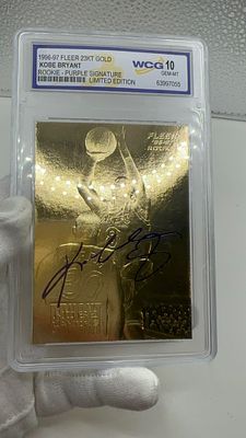 נדיר ביותר!💎 כרטיס קובי בריאנט **1996-97 Fleer 23KT Gold Rookie Purple Signature** מדורג WCG 