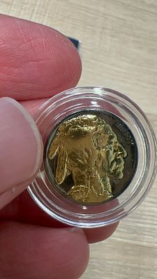 נדיר! מטבע באפלו מרותיניום שחור! ומצופה זהב 24 קראט! מדהים!. נדיר! 🪙 מטבע באפלו אמריקאי מרהיב 