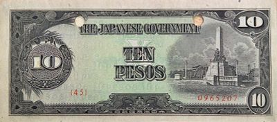 פיליפינים 10 פסו 1943 AUNC כיבוש יפן, סדרה יפה!!