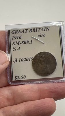 רבע פני 1916. מטבע 🪙 בריטי עתיק משנת 1916! פריט **נדיר** 👑 לאספנים. הוסף היסטוריה לאוסף שלך! 🕰️