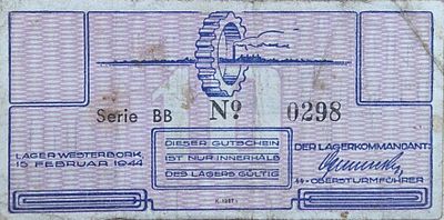 הולנד גטו ווסטרבורק!!! 10 סנט 1944 ( הגטו של אנה פרנק) שטר מבוקש מאוד!!